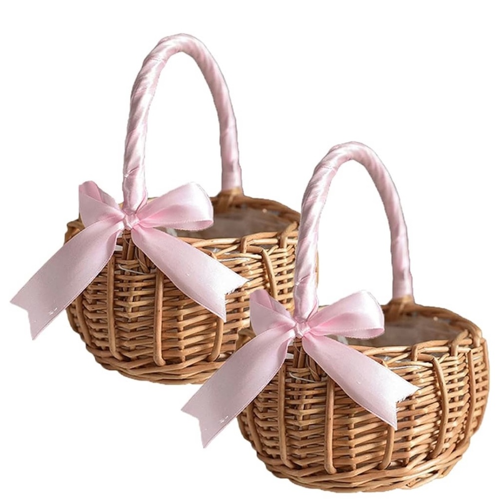 2PCS Pink Wedding Flower Girl Basket Set , Size:5.9x7.5 in ASSR Brand